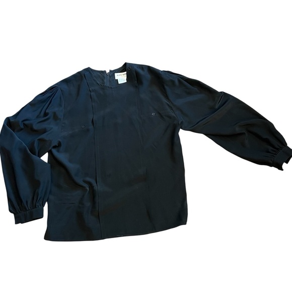 ALEX SPORT MILAN NEW YORK Silk Long Sleeved Blouse Womens 12 Black Elega… - Picture 1 of 10